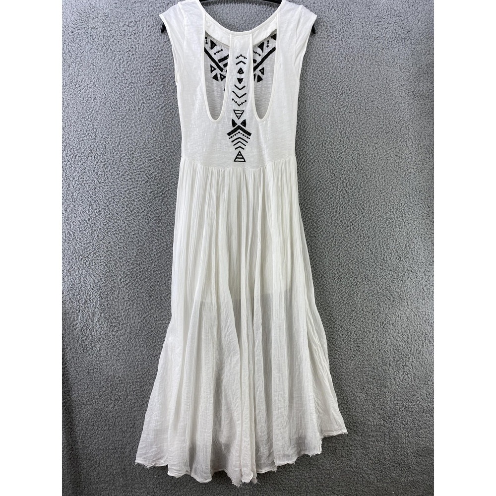 Free People Dress Womens XS White Geometric Embroidered Fit Flare Boho‎ Backless - Picture 5 of 13